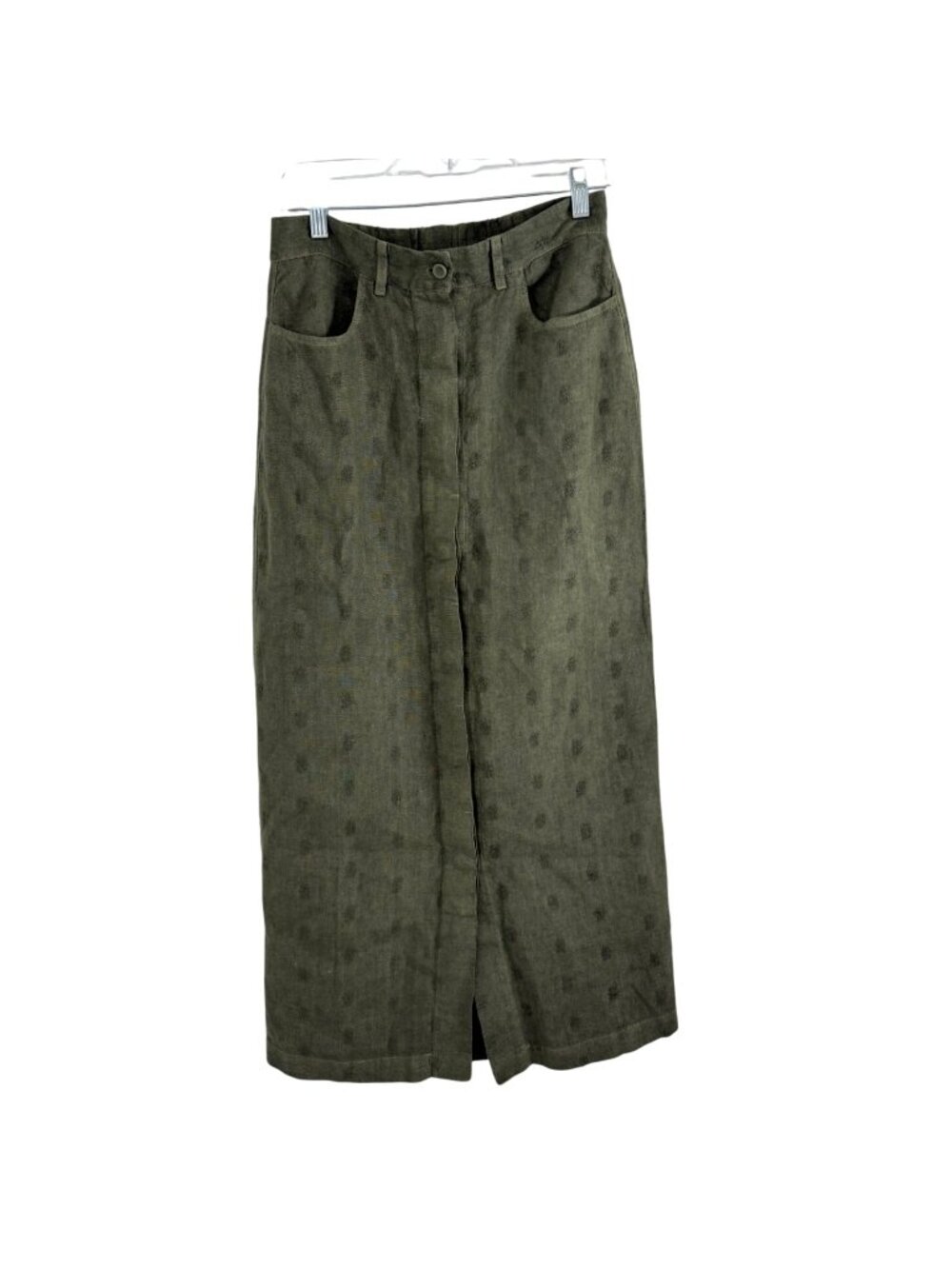 120 Lino Linen Midi Skirt Button-Front Pockets Olive Green Women Size 40 / US S